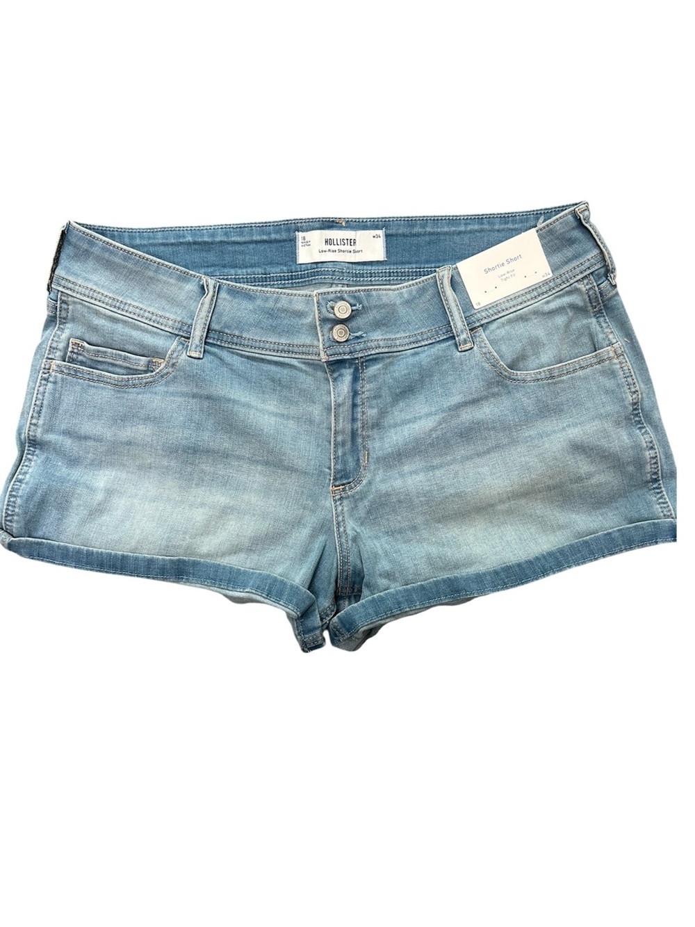 Hollister Low Rise Shortie Shorts NWT Size 18 W34 Light Wash Y2K Denim